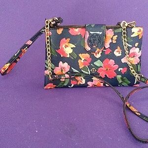 Nanette Lepore Wristlet Bag Purse Colorful Flowers Zip Closure 2 Slide Pockets